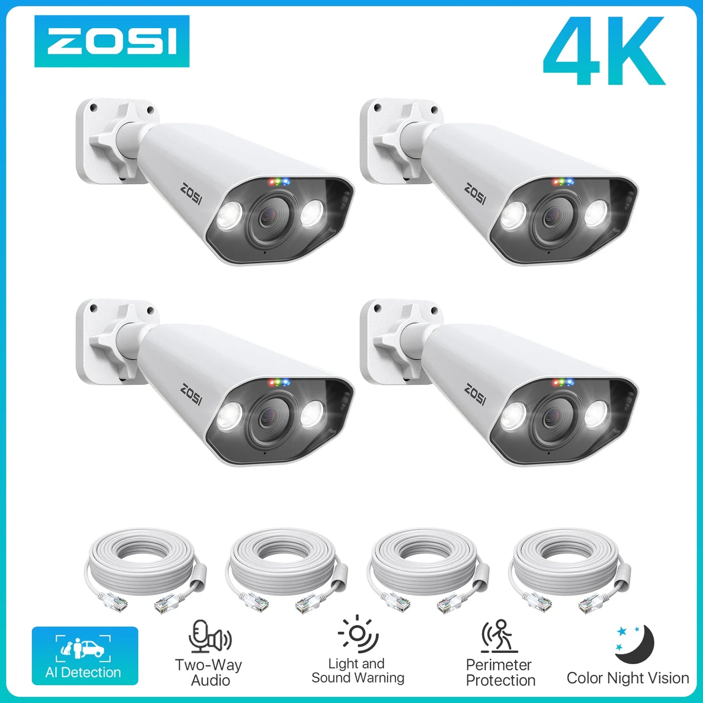 ZOSI 4K 8MP/5MP Add‑On PoE IP Camera – Ultra HD Security Cam for ZOSI 8CH & 16CH PoE