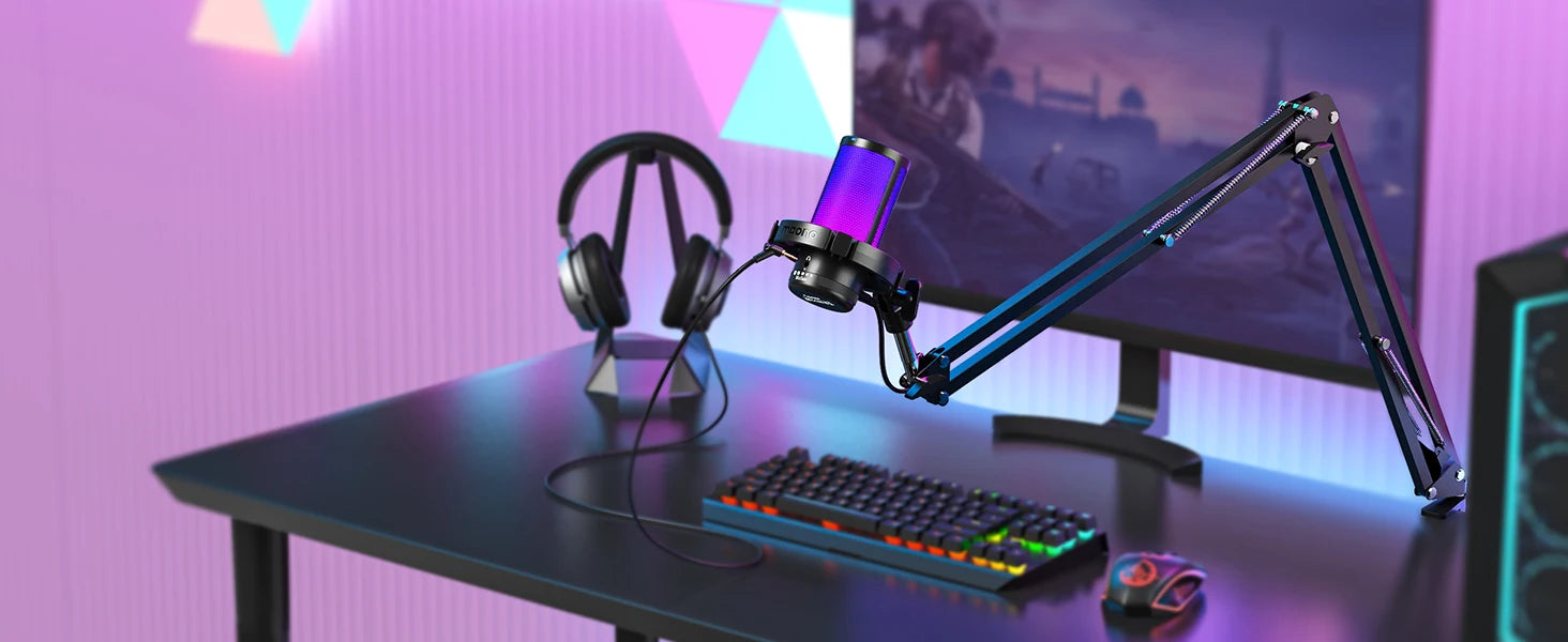 Maono DGM20S – USB igralni kondenzatorski mikrofon | RGB osvetlitev, odpravljanje hrupa in nastavljivo stojalo za pretakanje, podcaste, YouTube in TikTok
