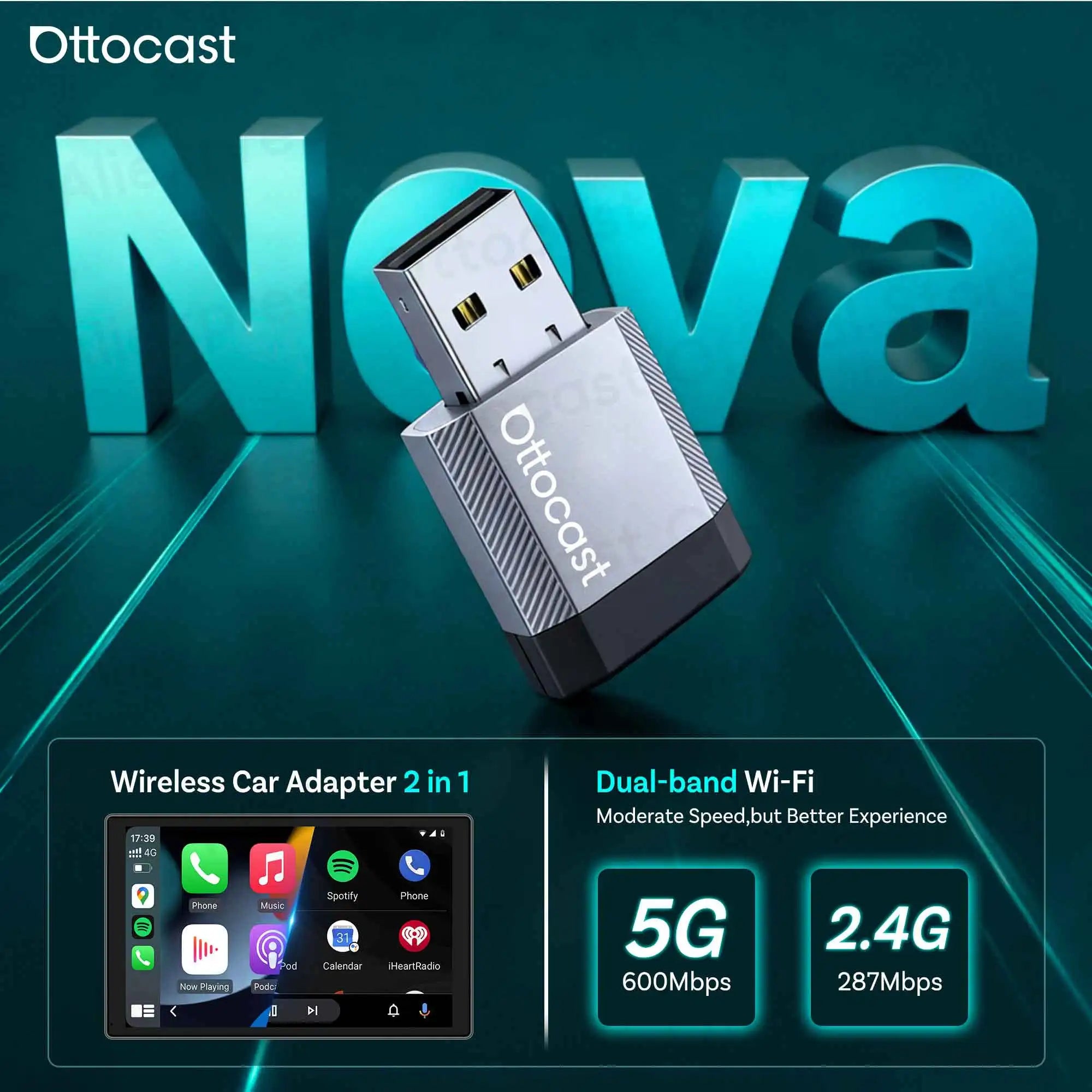 Brezžični adapter CarPlay OTTOCAST Mini Nova Cube 3.0