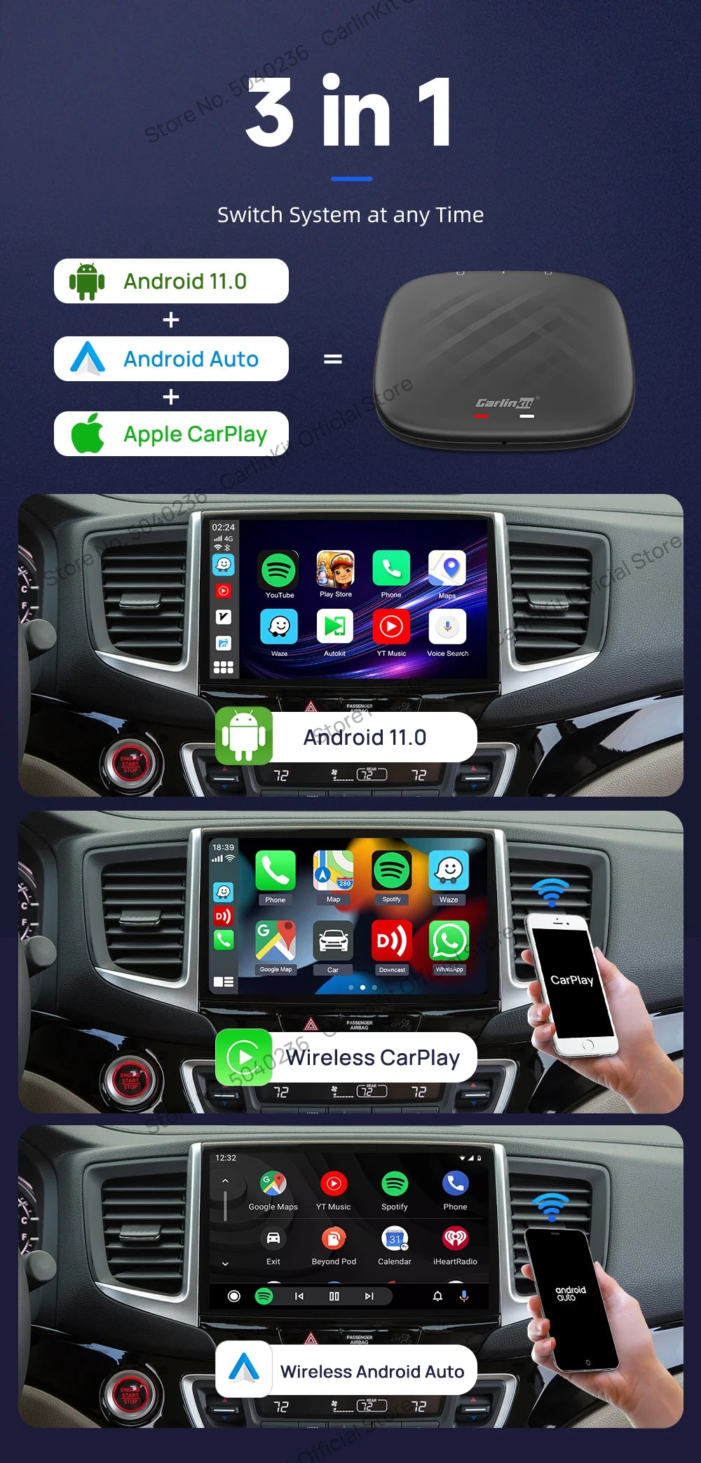 CarlinKit Android 11 Wireless CarPlay AI Box