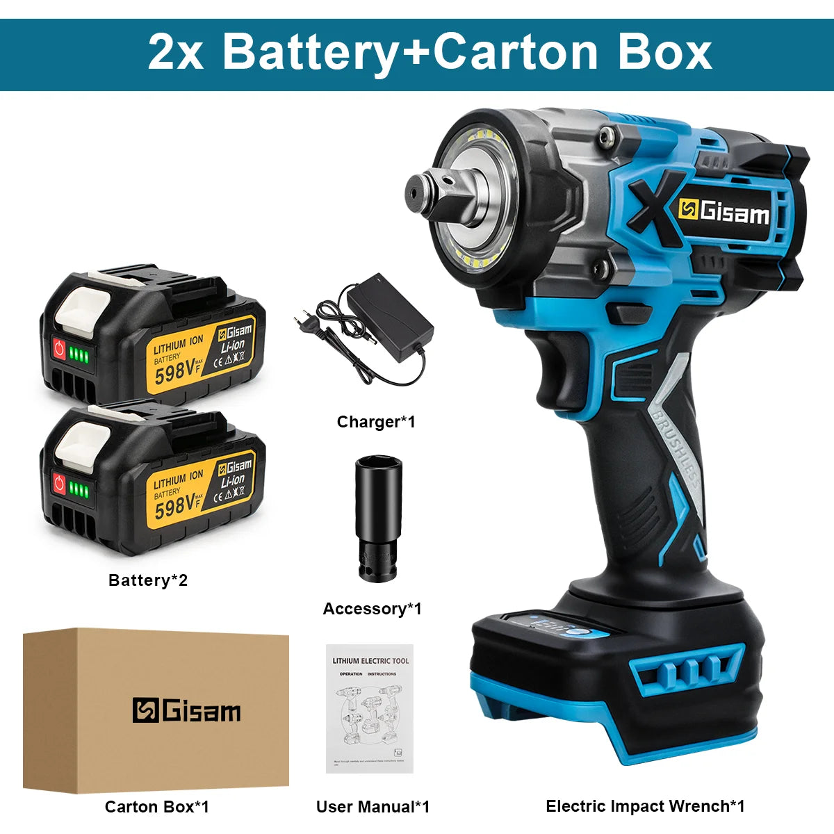 Gisam 900N.m Brushless Impact Wrench 1/2"