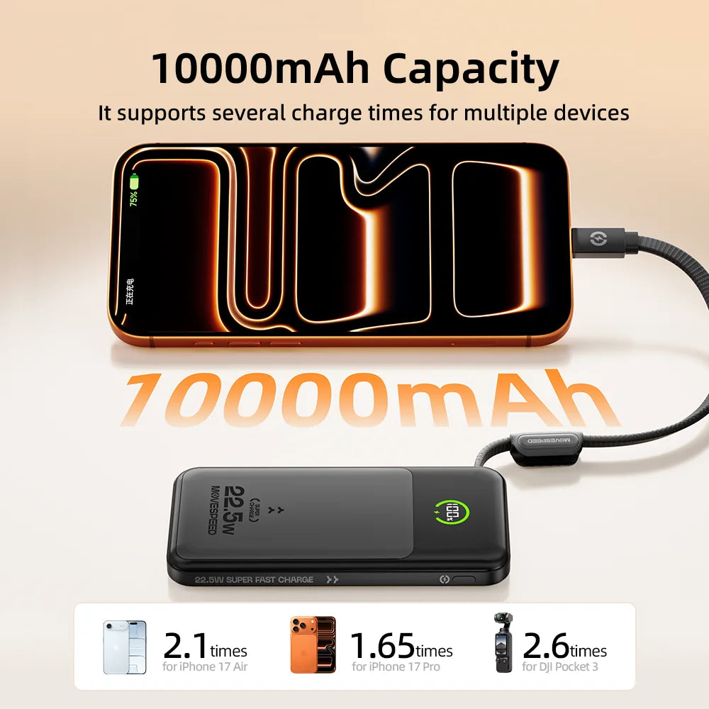 MOVESPEED P19 prenosna baterija 10000 mAh z vgrajenim kablom USB-C