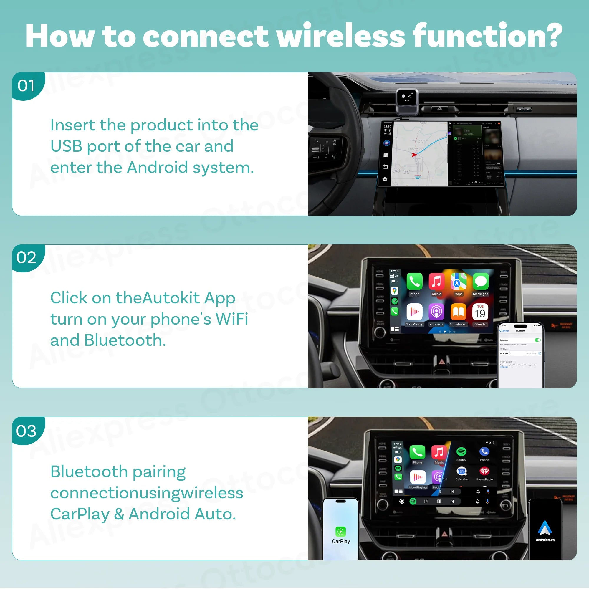 OTTOCAST NanoAI Android 13 Brezžični CarPlay AI Box 128GB