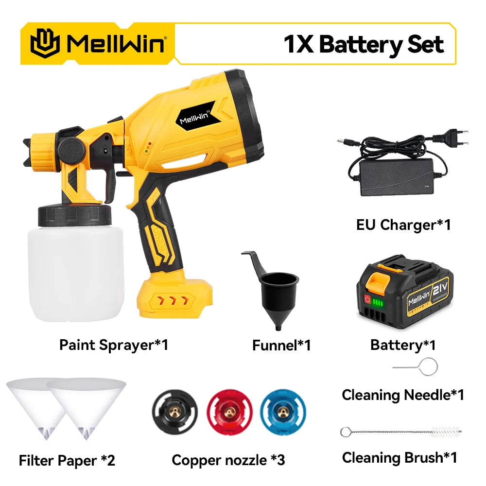 MELLWIN 1000ML Cordless Electric Paint Spray Gun Portable HVLP Paint Sprayer Car Furniture Sprayer For Makita 18V Battery Pin - Limetastore