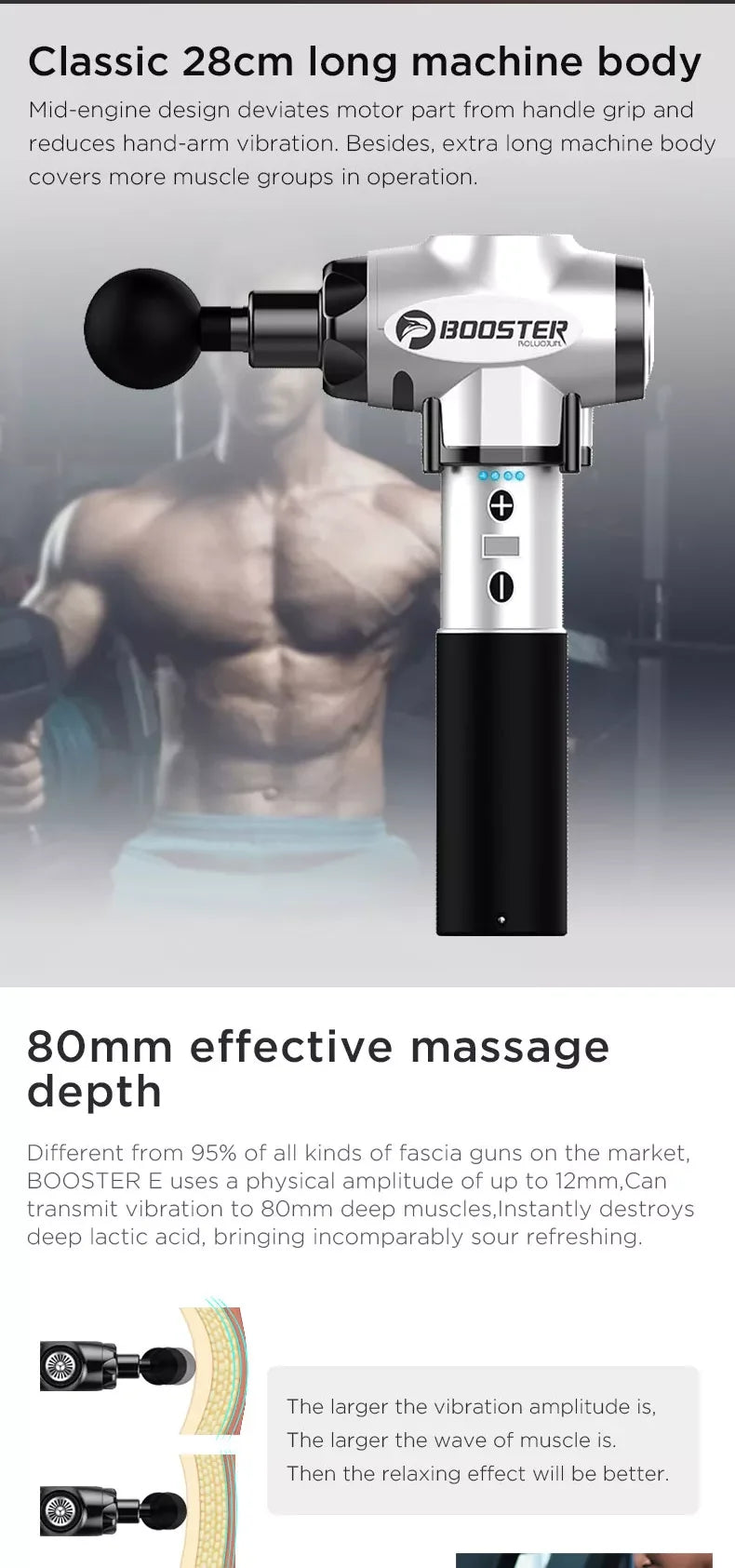Booster E Masažna pištola za globoko tkivno masažo, terapija, stimulacija telesnih mišic, lajšanje bolečin za sproščanje bolečin, fitnes, oblikovanje