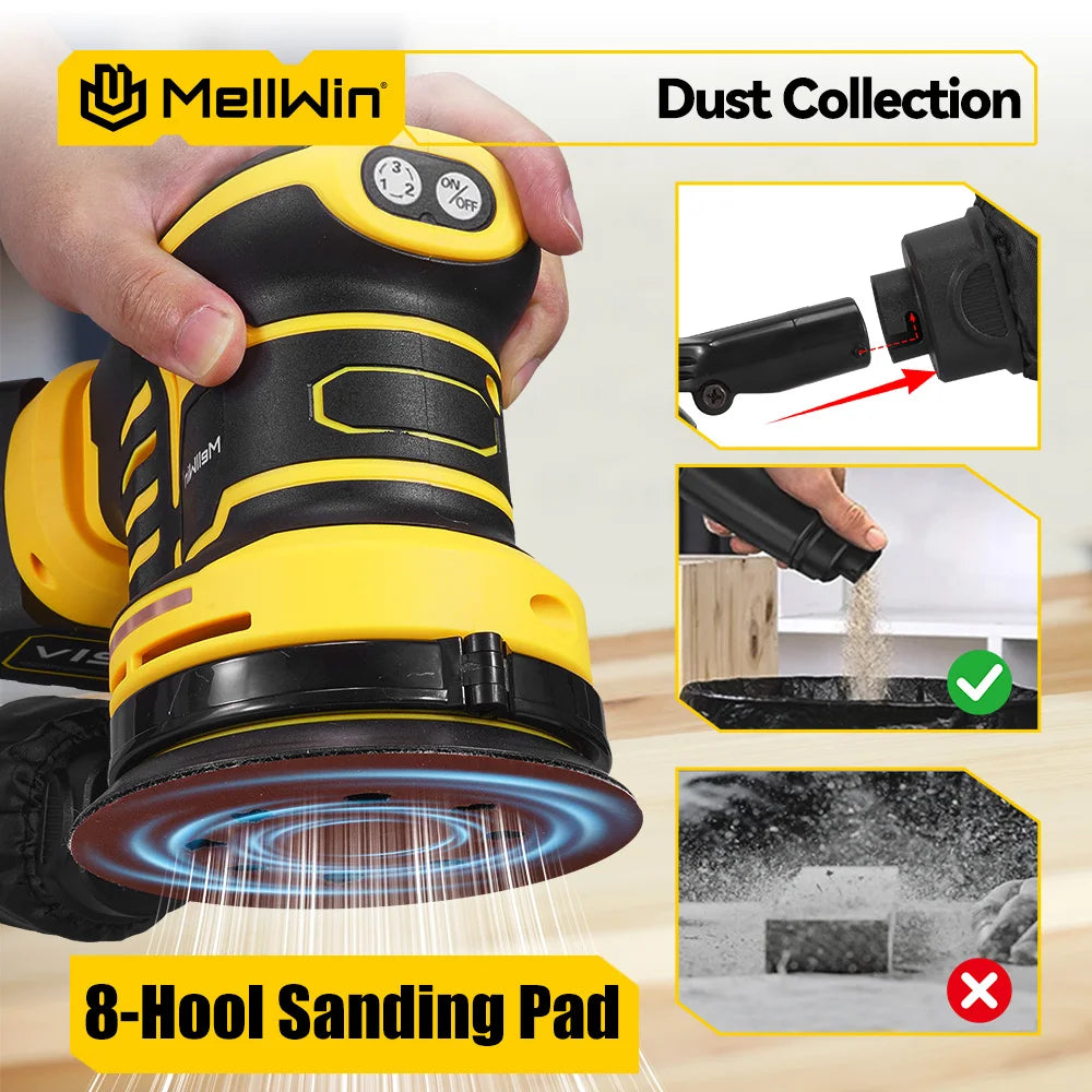 MELLWIN 125MM Electric Orbital Sander Polisher 3 Speeds Adjustable Wood Metal Sanding Polishing Tool For Makita 18V Battery Pin - Limetastore