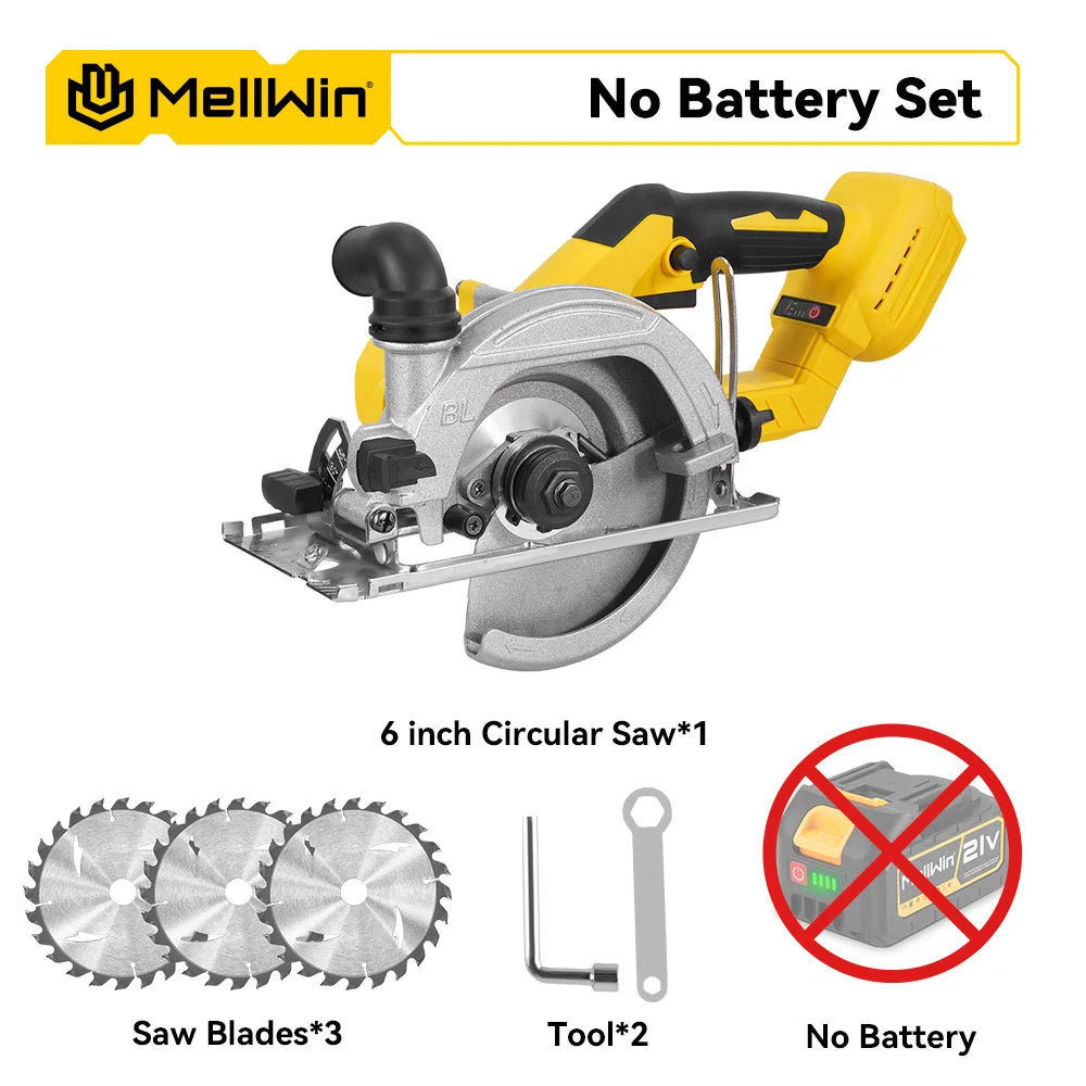 MELLWIN Brushless 6 Inch Electric Circular Saw 3 Gear Cordless Handheld Circular Saw Woodworking Tool For Makita 18V Battery Pin - Limetastore