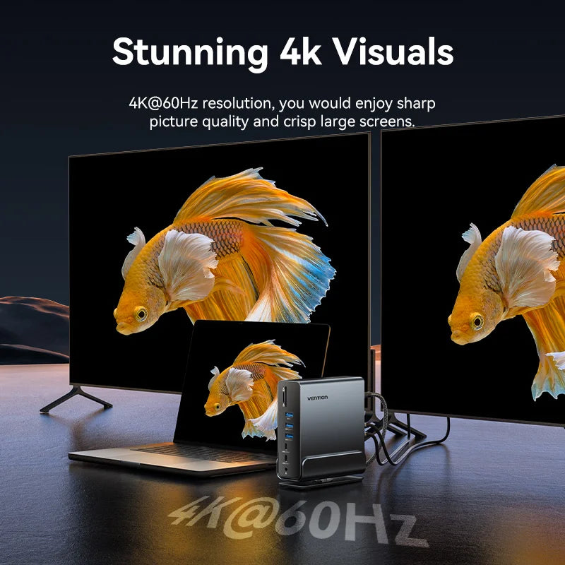 Vention USB‑C 15‑in‑1 Dock | Triple Monitor 4K 60Hz HDMI + DP, USB 3.2, PD 100W for MacBook & Windows