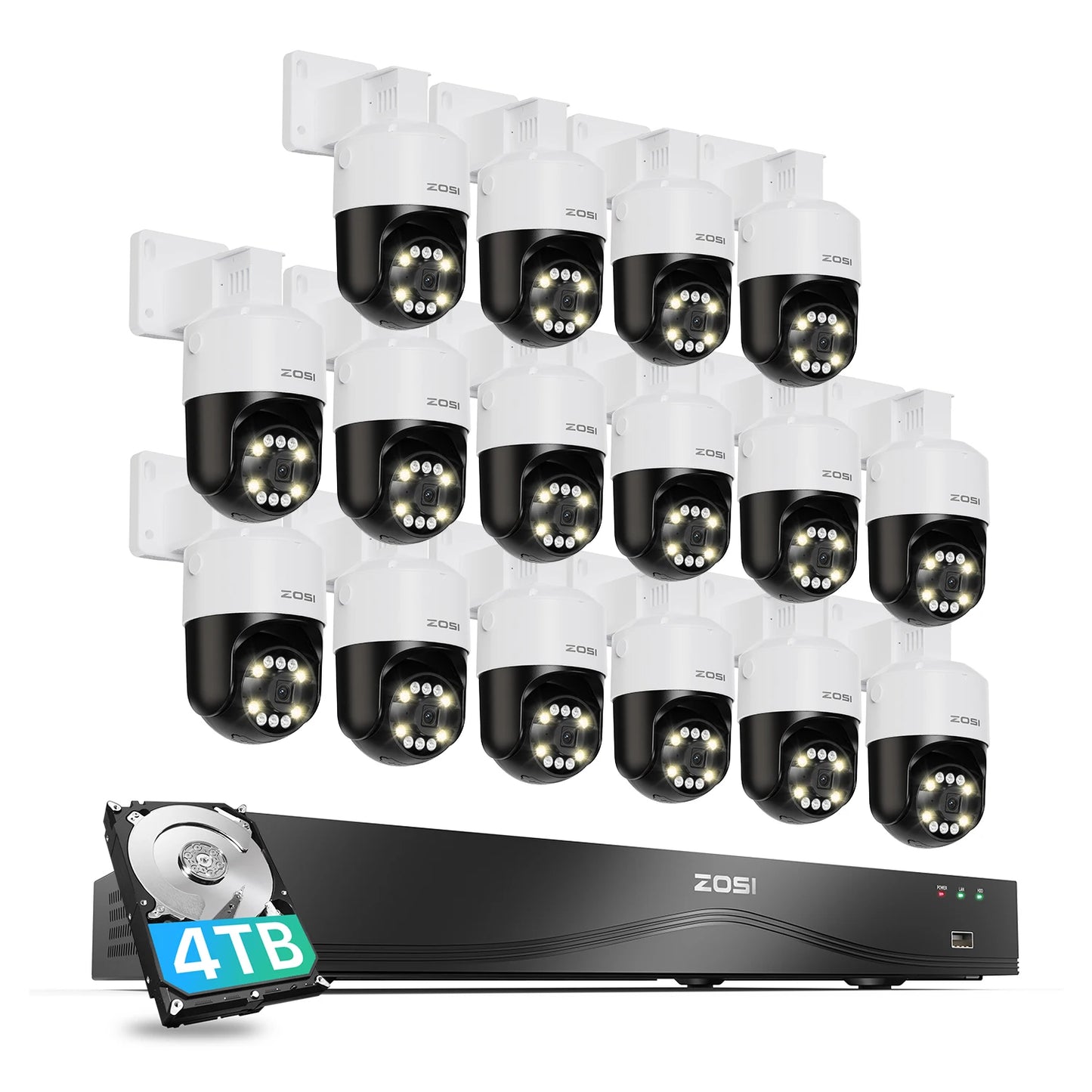 Varnostni kamerovni sistem ZOSI 4K 32CH PoE – 8MP zaznavanje ljudi/vozil z umetno inteligenco, NVR z dvojnim diskom in samodejno sledenje