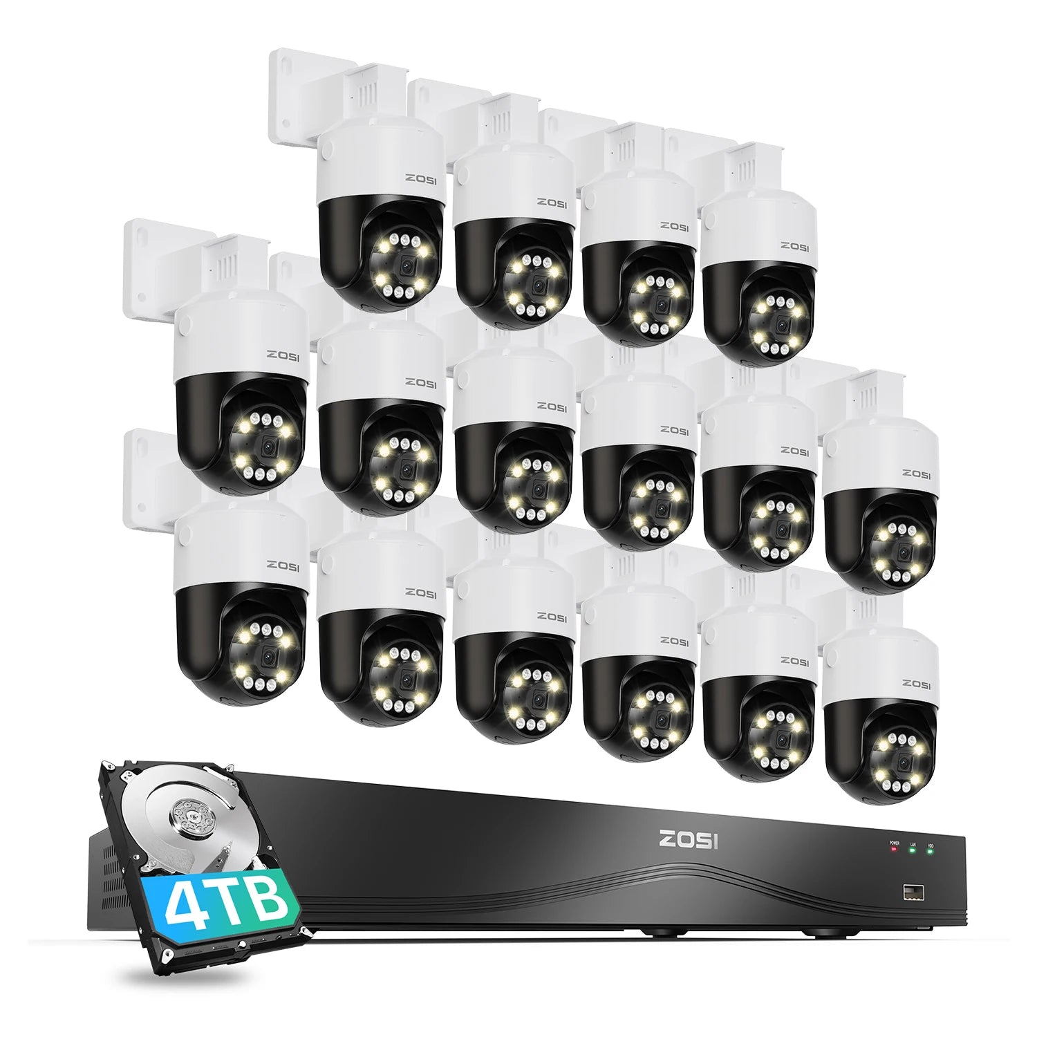 Varnostni kamerovni sistem ZOSI 4K 32CH PoE – 8MP zaznavanje ljudi/vozil z umetno inteligenco, NVR z dvojnim diskom in samodejno sledenje