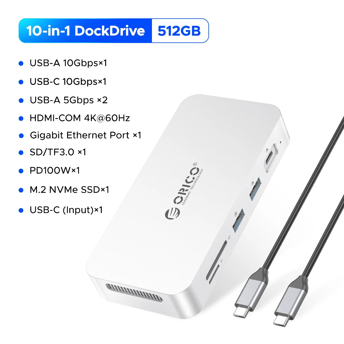 ORICO DataLink PSSD 2TB zunanja SSD priklopna postaja – USB‑C v 4K60Hz HDMI adapter