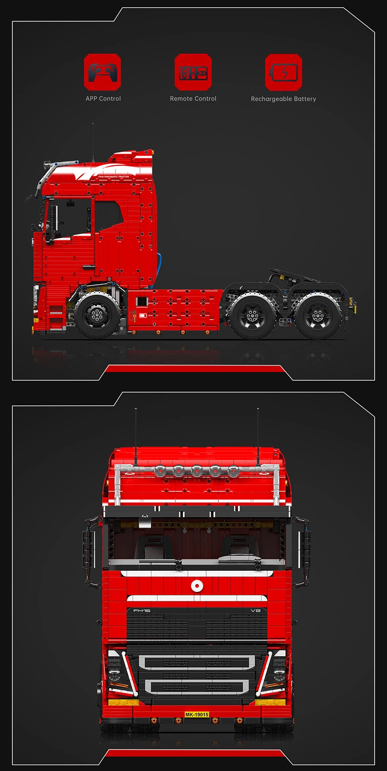 Mould King 19015 / 19015T RC Tractor Truck Building Set | Motorized Technical Semi-Truck Model - Limetastore