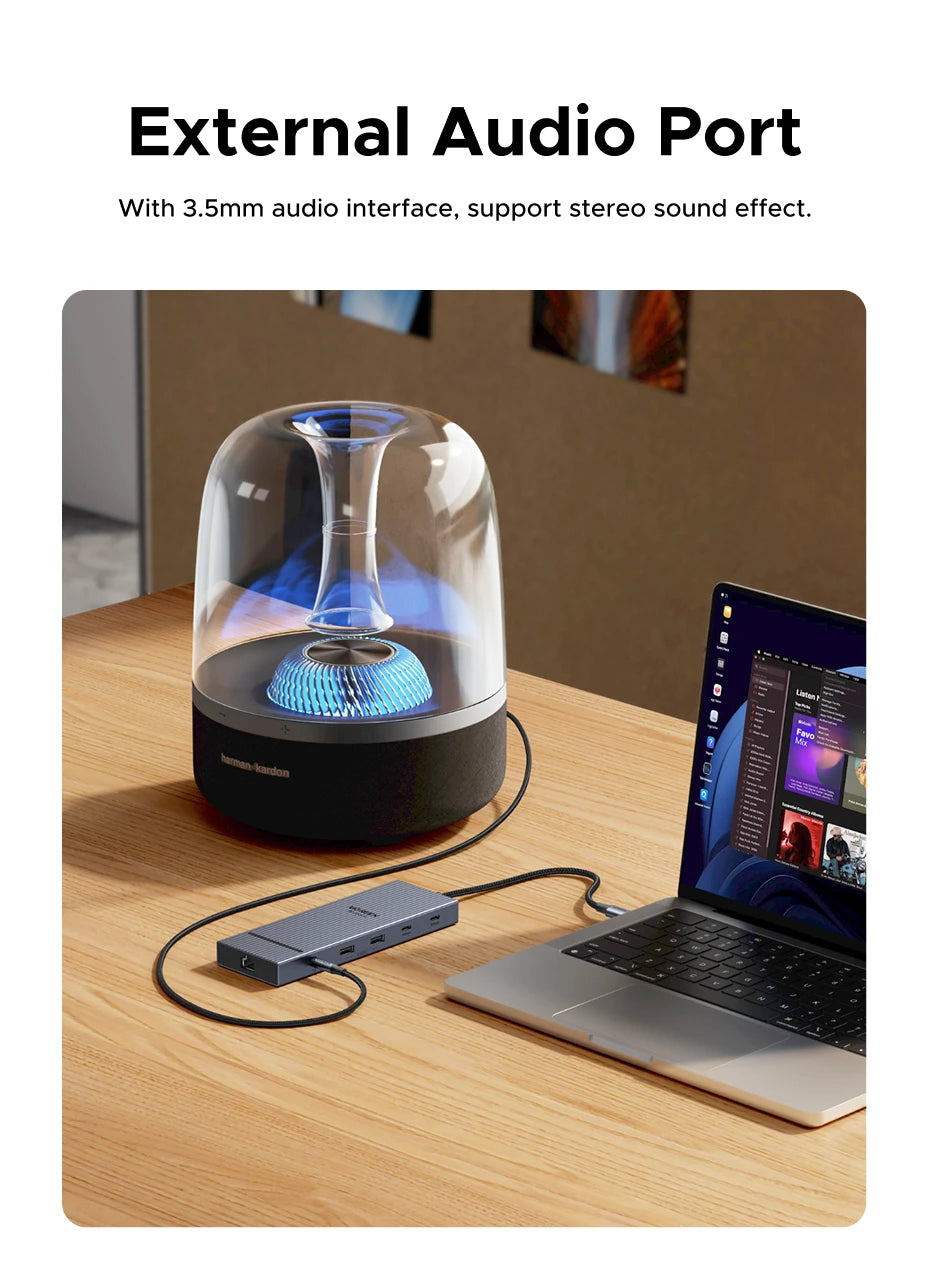 UGREEN 10‑v‑1 USB‑C zvezdišče s 4K120Hz DisplayPortom, dvojnim 4K60Hz HDMI, USB 3.2 Gen2 10Gbps