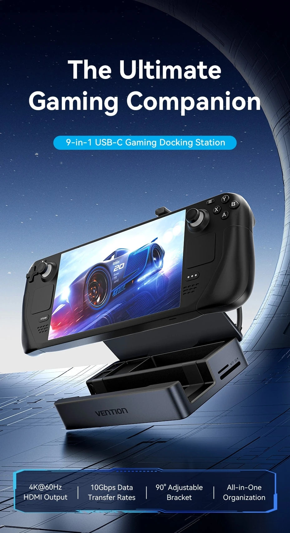 Vention USB‑C Dock for Steam Deck | 4K60Hz HDMI, USB 3.2 10Gbps, RJ45, SD/TF, Multi‑Device Gaming Hub