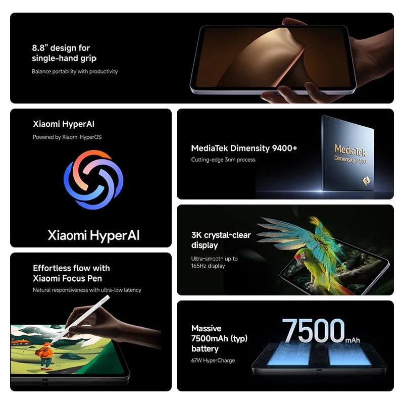 Global Version Xiaomi Mini Pad Mini "3K clear display 8GB /12GB RAM mAh Battery MediaTek dimension + 67W HyperCharge - Limetastore