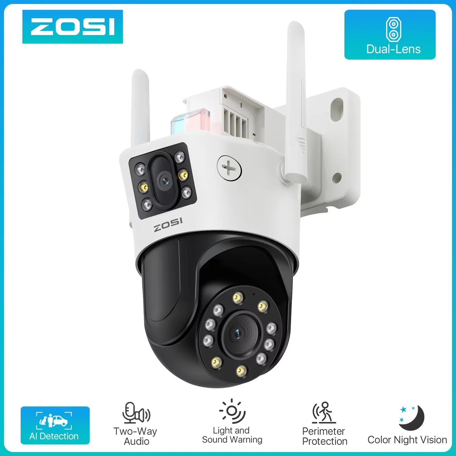 ZOSI C298 Max 4K 8MP Dual‑Lens PTZ Security Camera – 2×4MP Wide‑Angle Outdoor WiFi/Wired Surveillance Cam