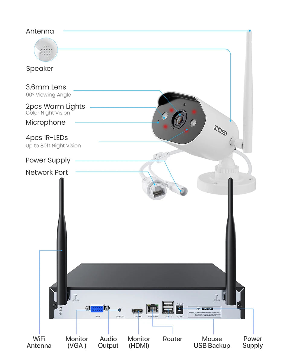 Varnostni kameri sistem Wi-Fi 6 ZOSI 2K – 3MP notranje/zunanje brezžične IP kamere z dvosmernim zvokom