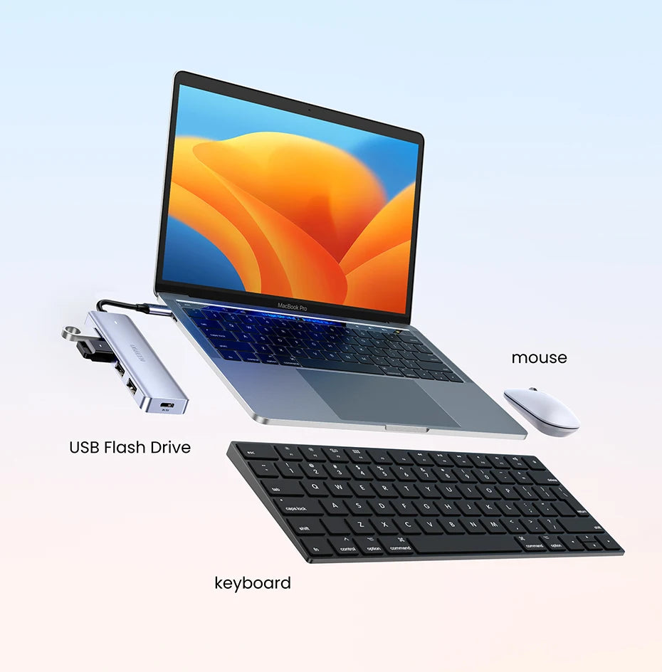 UGREEN USB‑C v USB 3.0 zvezdišče | 4-vratni visokohitrostni razdelilnik za MacBook, iPad in Samsung