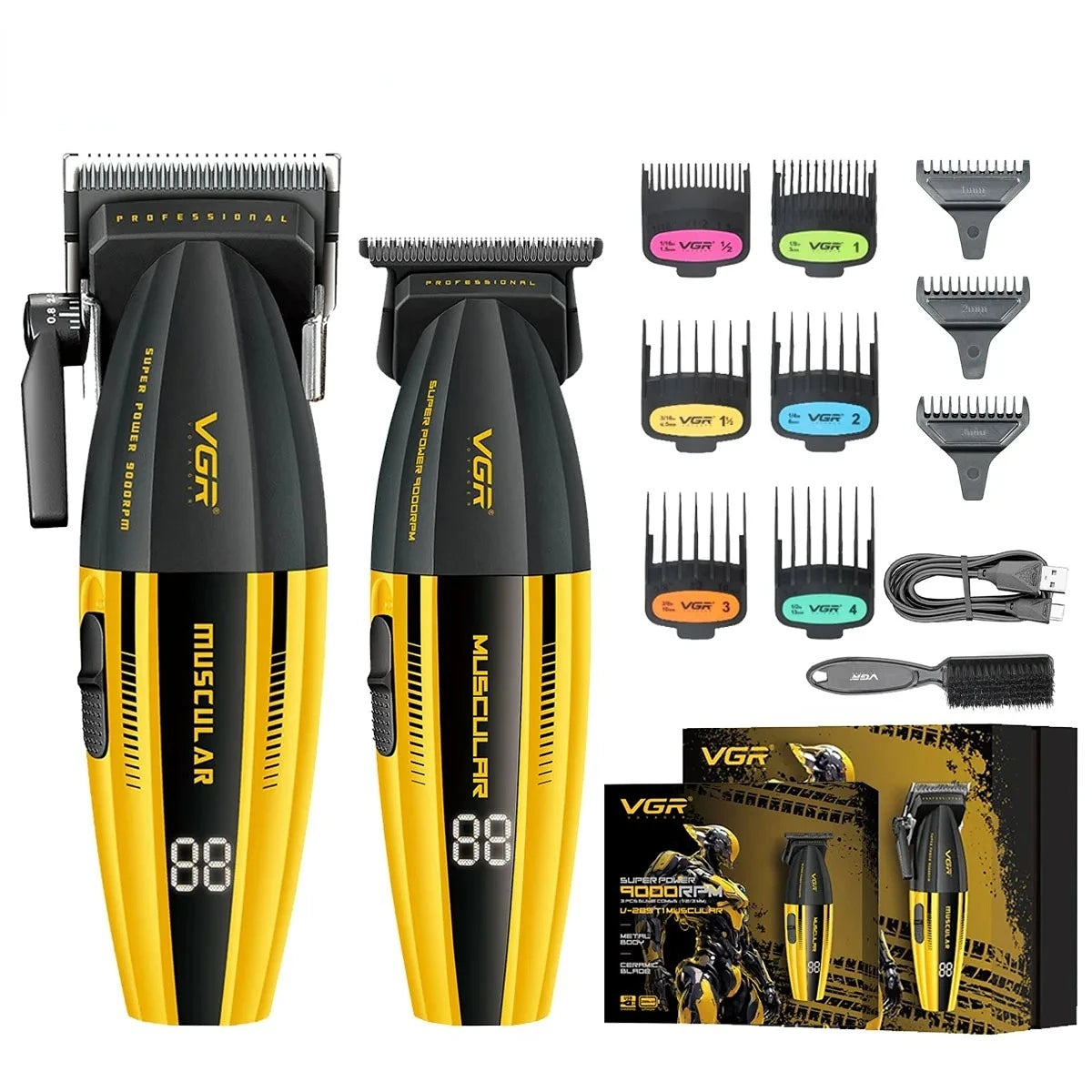 VGR V-285 Professional Hair Clipper – 9,000 RPM, 150-Min Runtime, 6 Combs