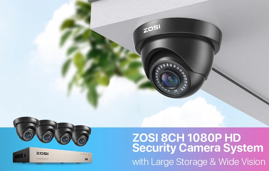 ZOSI 1080p 8-kanalni varnostni sistem CCTV za dom – H.265+ DVR z 2MP notranjimi/zunanji dome kamerami