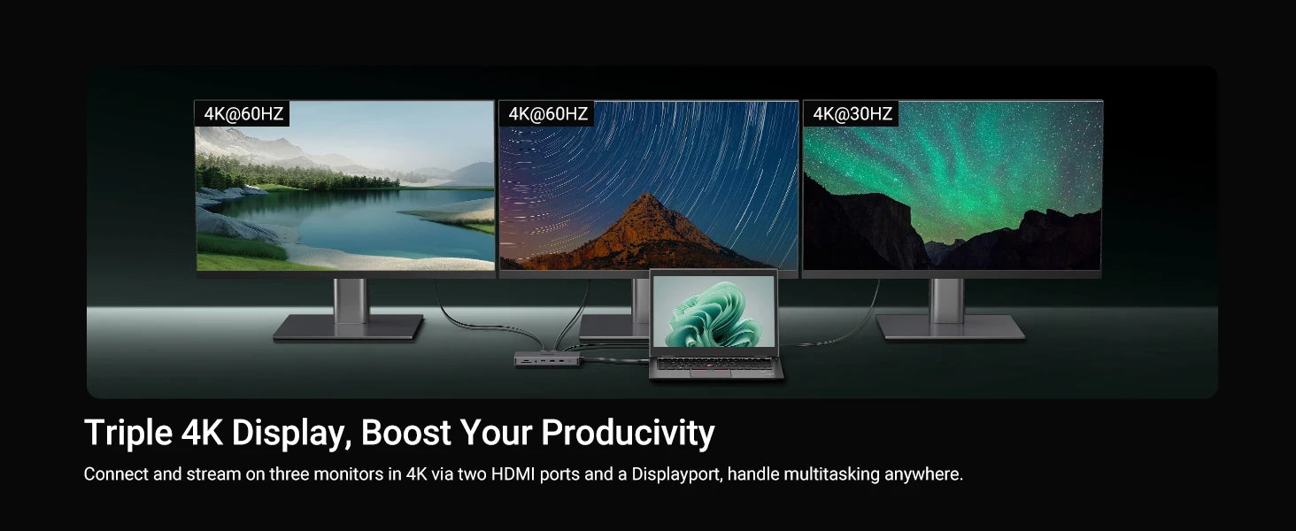 UGREEN 13-v-1 zvezdišče USB-C s trojnim zaslonom (DP 4K60Hz + dvojni HDMI 4K60Hz), USB-A/C 10Gbps