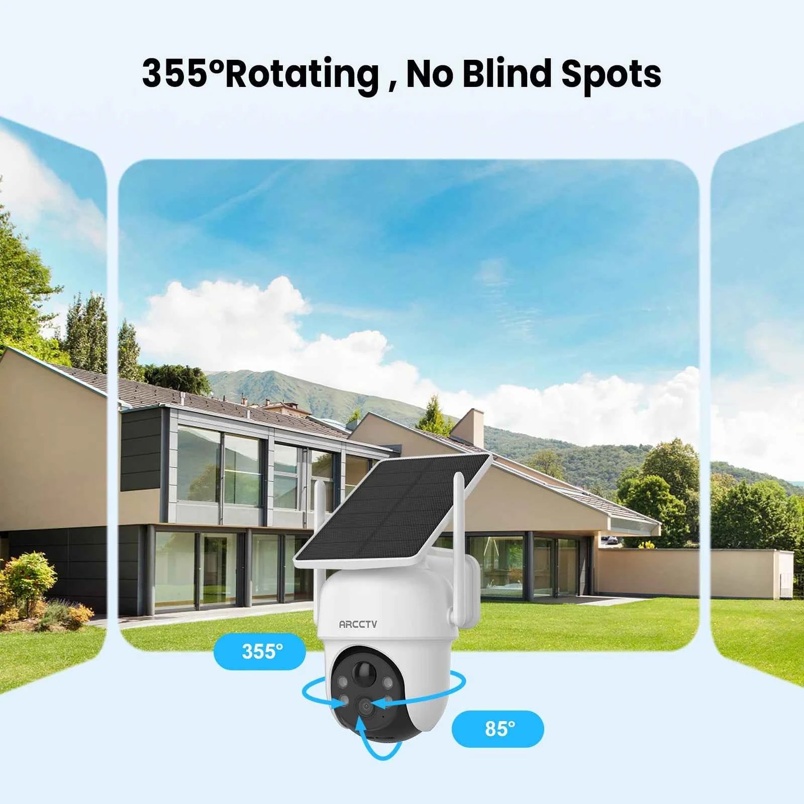 ARCCTV 2K Solar Wifi Camera Kit Outdoor Wireless Security Surveillance Camera Set Siren Alarm Two Way Audio Humanoid Detection - Limetastore