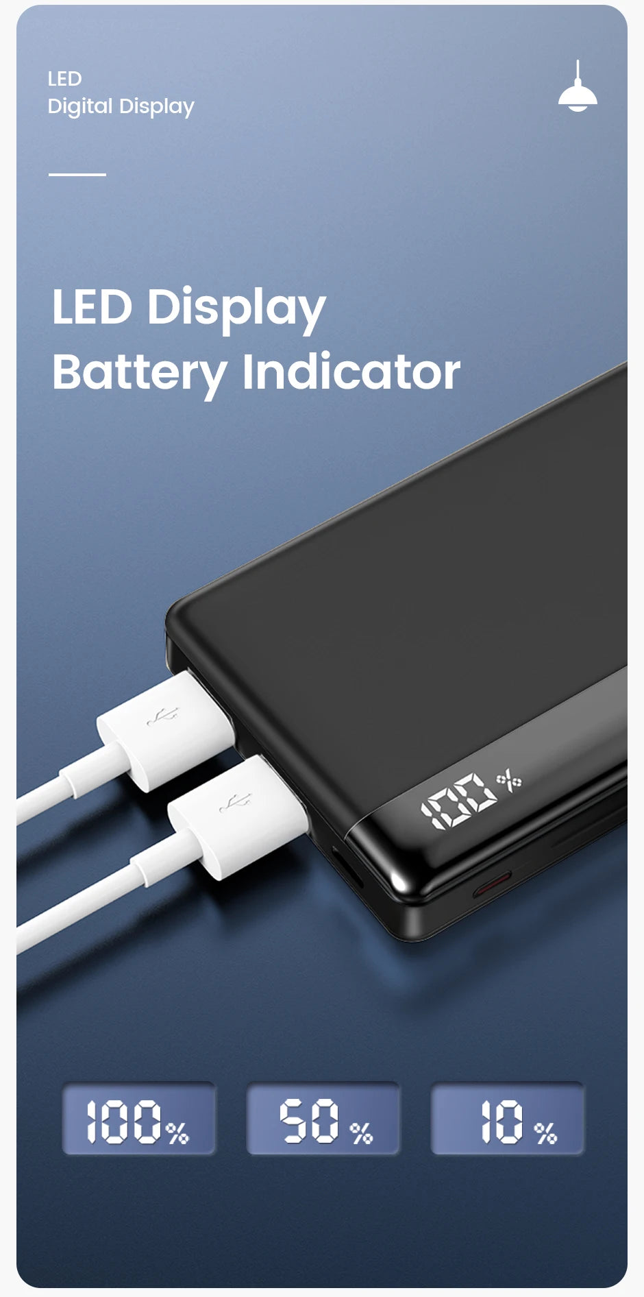 MOVESPEED K10 Power Bank 10000mAh Dual USB A Ports Fast Charging External Large Battery for iPhone 15Pro Samsung S23 Xiaomi 14