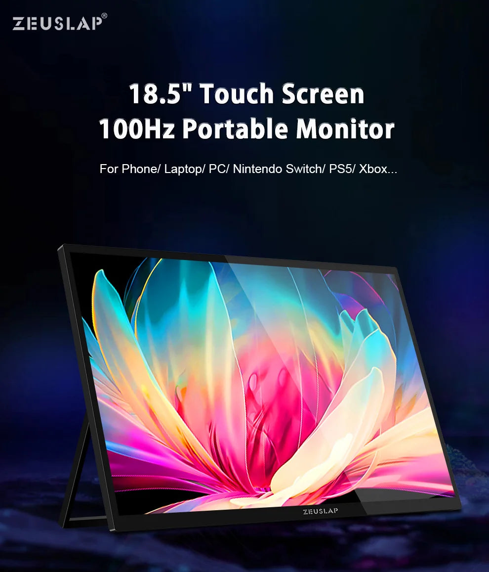 ZEUSLAP 18.5" Portable Touch Monitor | 100Hz, 100% sRGB, With Stand