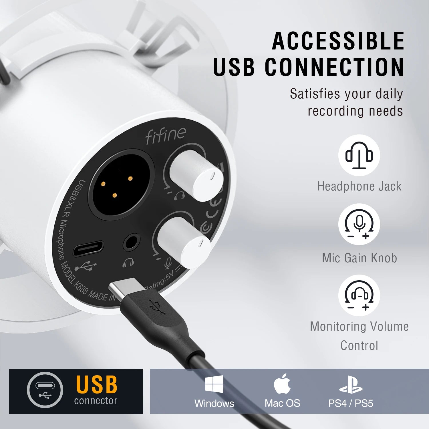 FIFINE K688W White USB/XLR Dynamic Mic | Pro Streaming & Recording - Limetastore