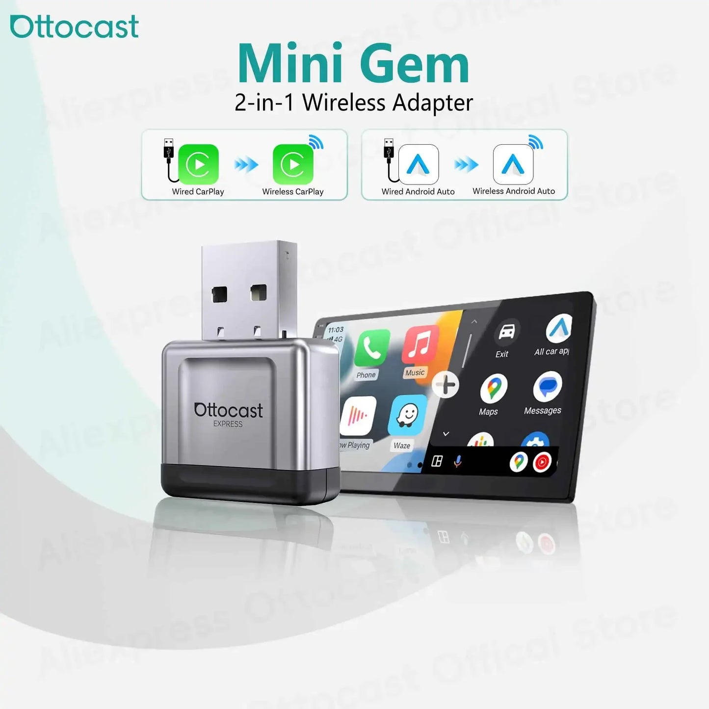 OTTOCAST Mini Gem 3.0 brezžični adapter CarPlay in Android Auto