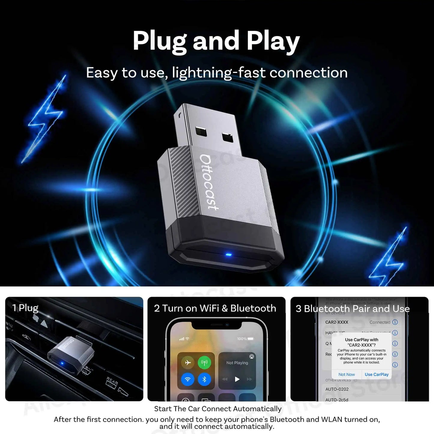 Brezžični adapter CarPlay in Android Auto OTTOCAST Mini Nova 3.0
