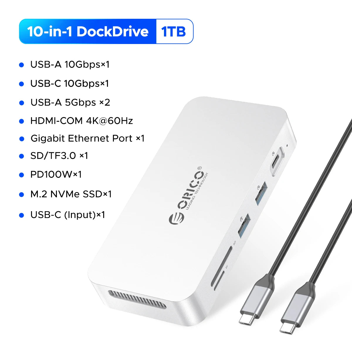 ORICO DataLink PSSD 2TB zunanja priklopna postaja SSD z USB-C 10Gbps, HDMI 4K60Hz