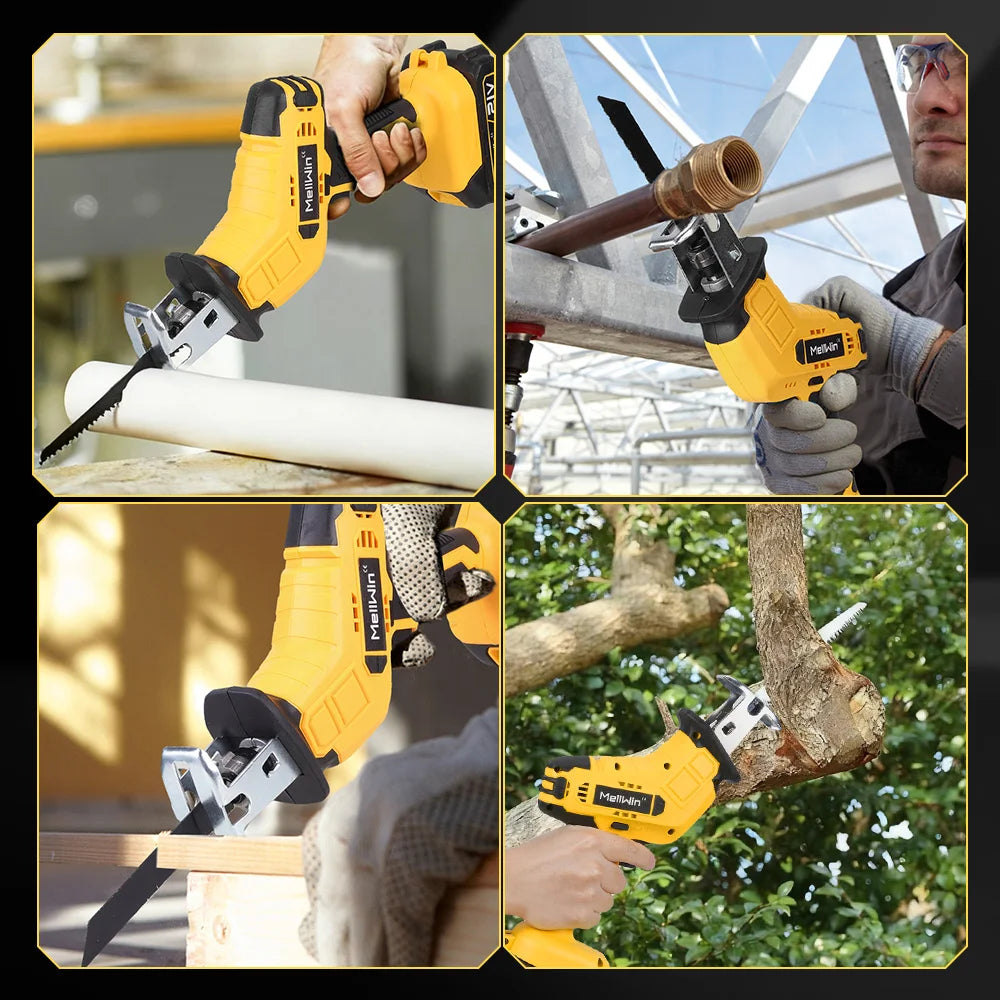 MELLWIN Cordless Electric Reciprocating Saw Multifunction Cut Saw Metal Wood PVC Pipe Cutting Tool For Makita 18VBattery Pin - Limetastore