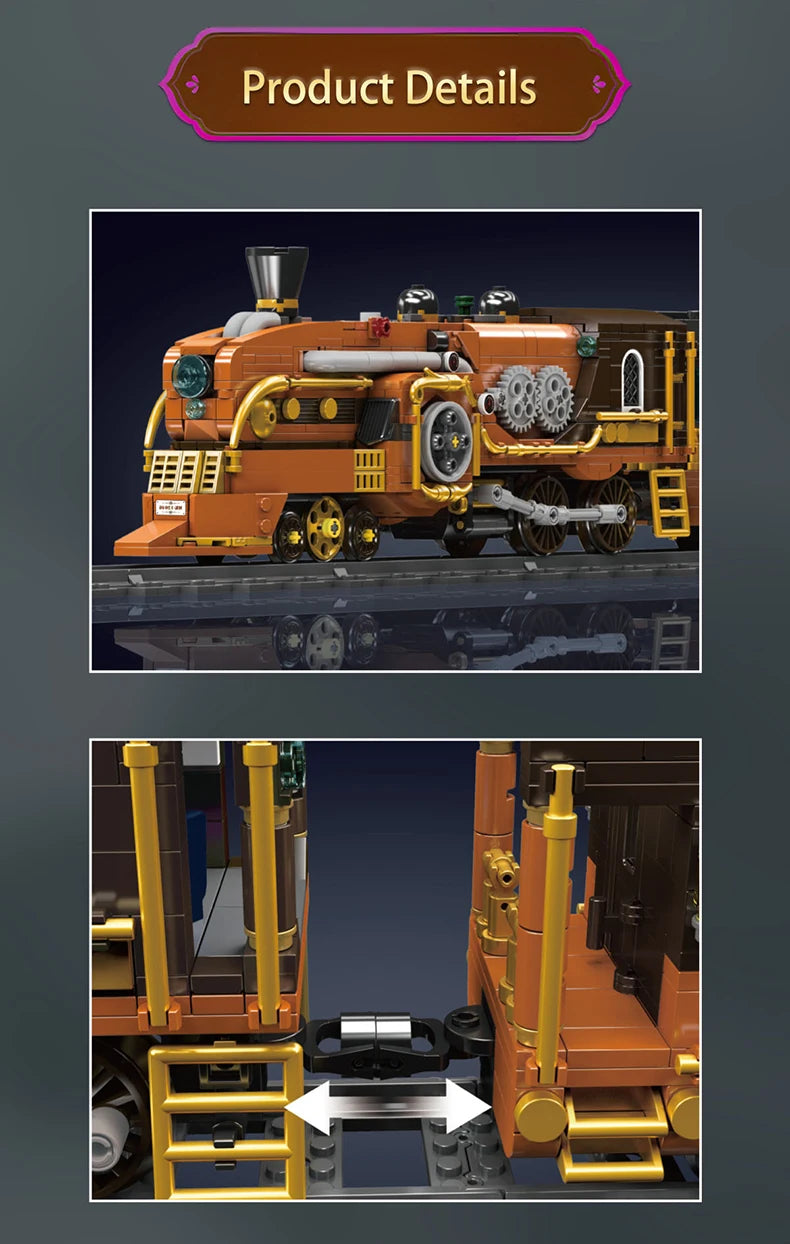 Mould King 12045 Motorized Steampunk Train | RC Technical Locomotive Building Blocks with Tracks - Limetastore