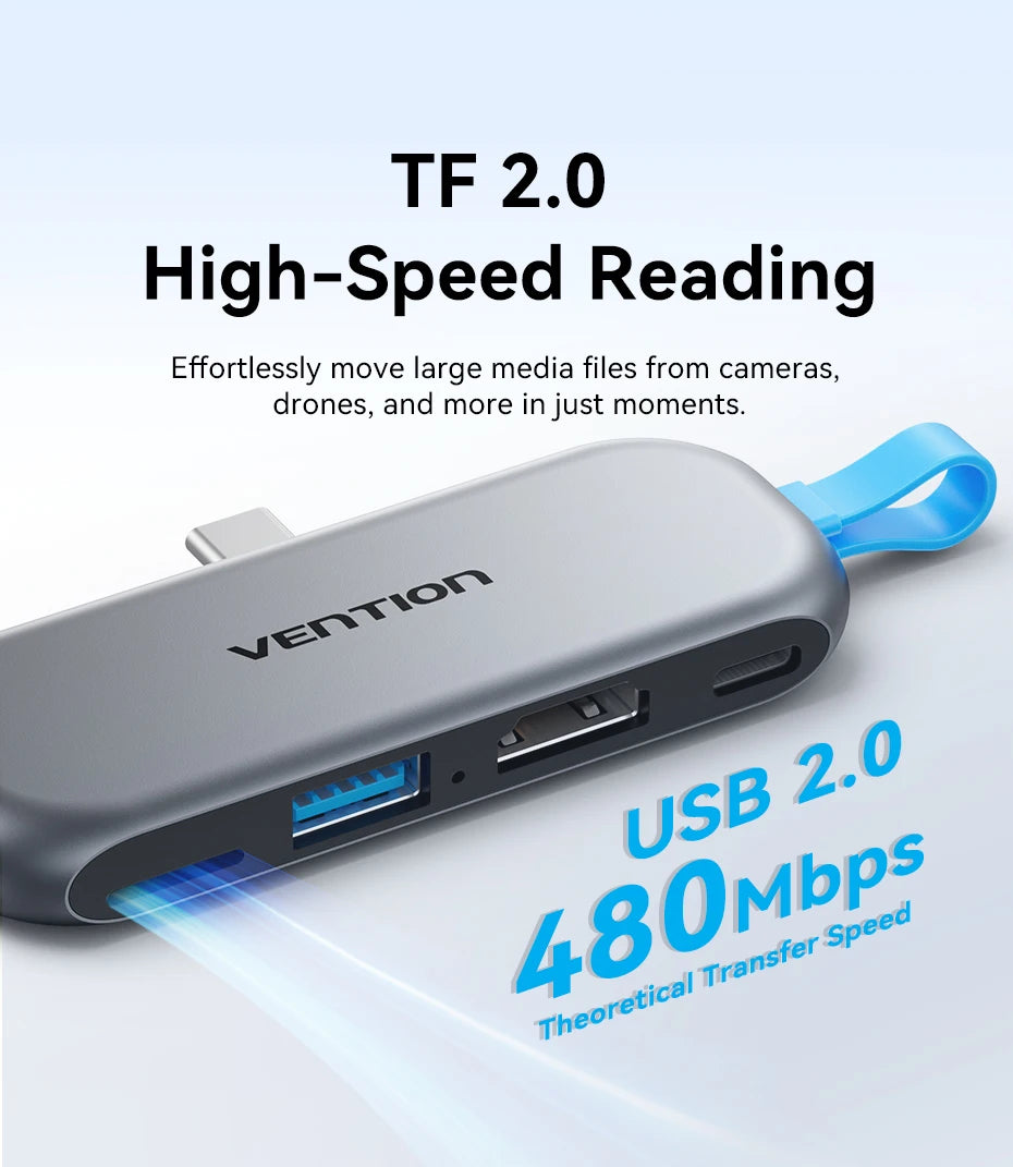 Vention USB‑C 4‑in‑1 Hub | USB 3.2 Gen2, 4K60Hz HDMI, PD 100W Portable Docking Station