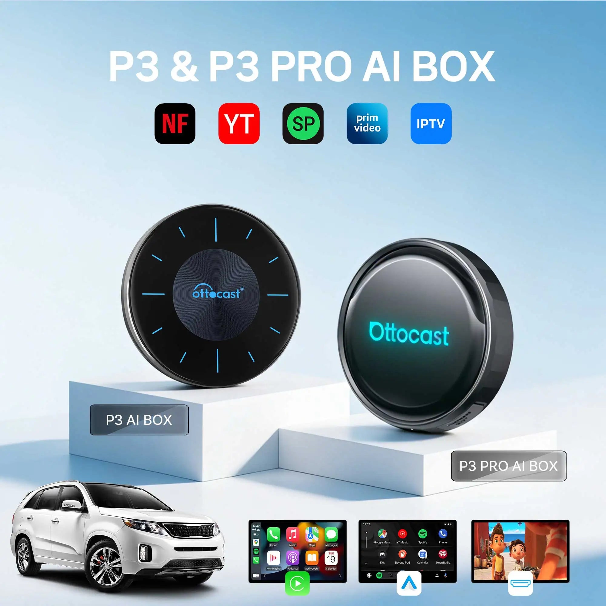 OTTOCAST P3 / P3 PRO Android TV AI Box z HDMI in brezžičnim CarPlayem