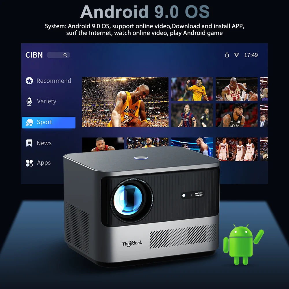 ThundeaL TDA6W pametni Full HD projektor – takojšnje samodejno ostrenje, naravna ločljivost 1080P, podpora za 4K, operacijski sistem Android