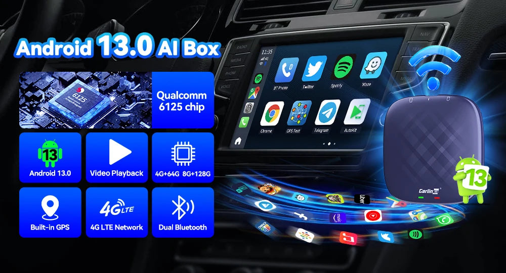 CarlinKit Android 13 SM6225 8-jedrni brezžični CarPlay AI Box