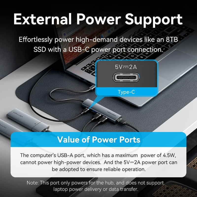 Vention USB-C v USB-A zvezdišče s 4 priključki | Visokohitrostni razdelilnik USB 3.0 za MacBook in prenosnike