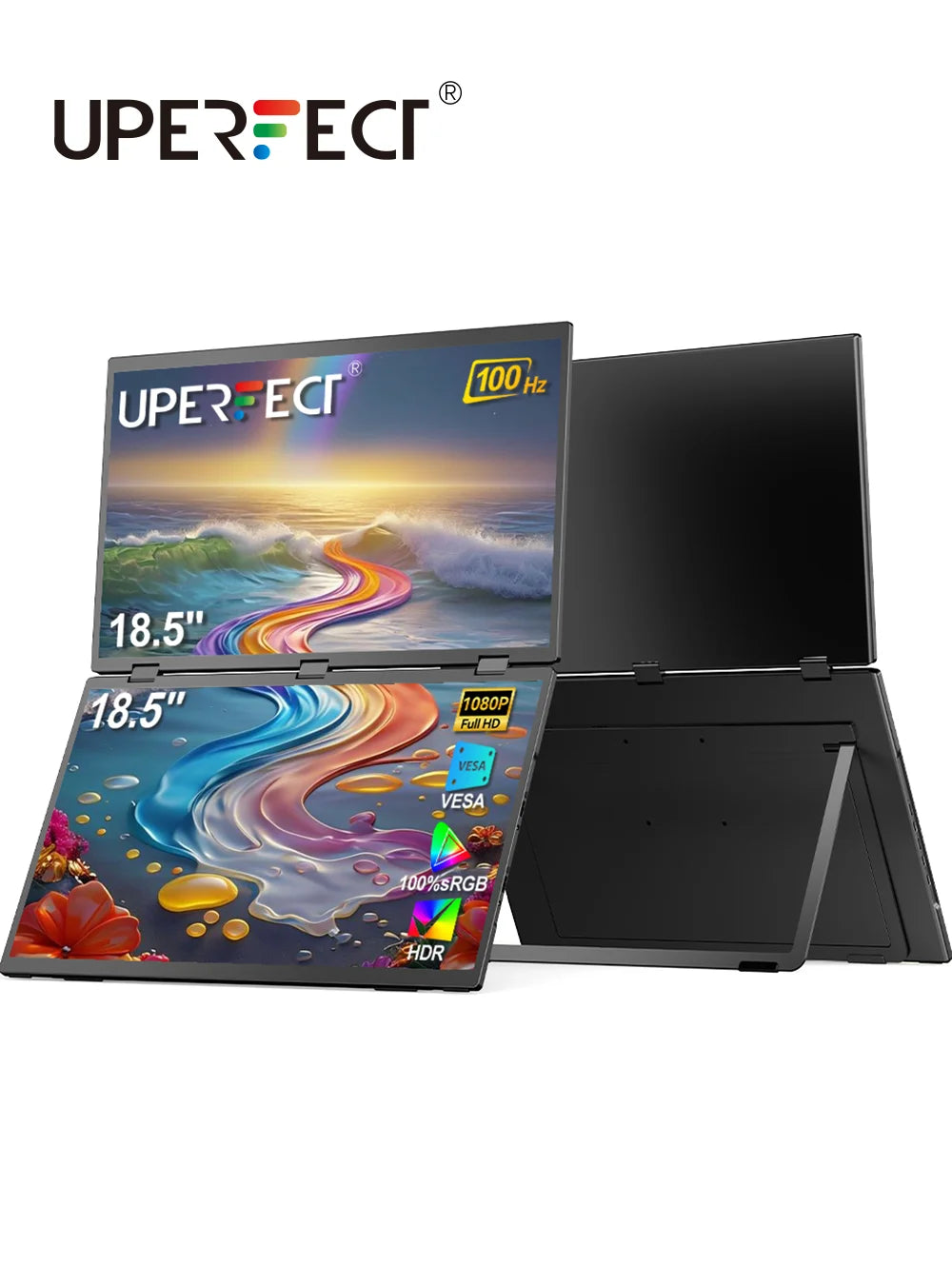 UPERFECT 100Hz Dual Screen Monitor 18.5" Laptop Folding Display w/ USB C Mini HDMI VESA Stand for Mac Phone Desktop - Limetastore