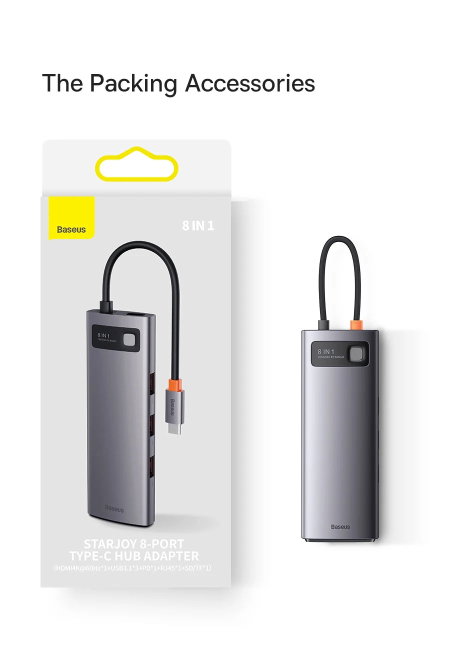 Baseus USB-C Hub | HDMI 4K, USB 3.1 10Gbps, RJ45 Ethernet, SD/TF priklopna postaja za MacBook