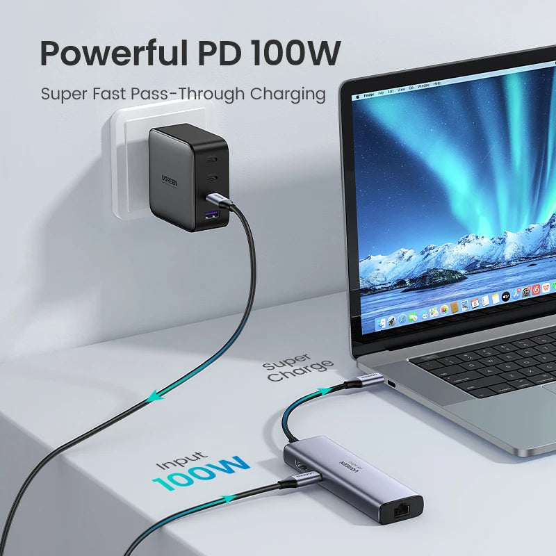 UGREEN 7-v-1 USB-C Hub s 4K60Hz HDMI, bralnikoma kartic SD/TF, USB 3.0 5Gbps, PD100W – Večvratni