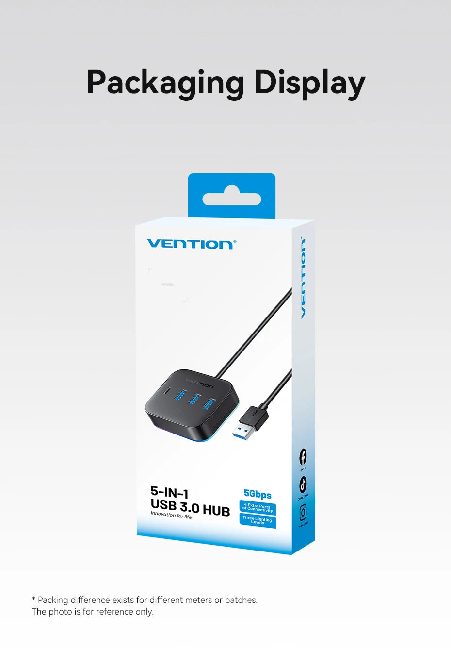 Vention USB 3.0 / USB-C 3.2 Gen1 RGB zvezdišče | 4-portni 5Gbps namizni razdelilnik za PC in prenosnik
