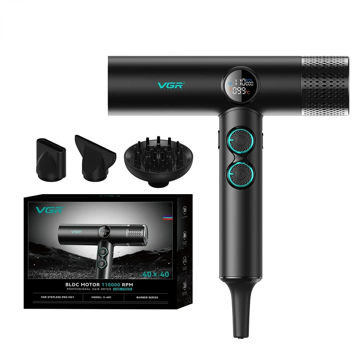 VGR Hair Dryers Professional Hair Dryer Machine Negative Ion 110000 RPM Air Blower Barber Salon BLDC Motor Home Appliance V-401