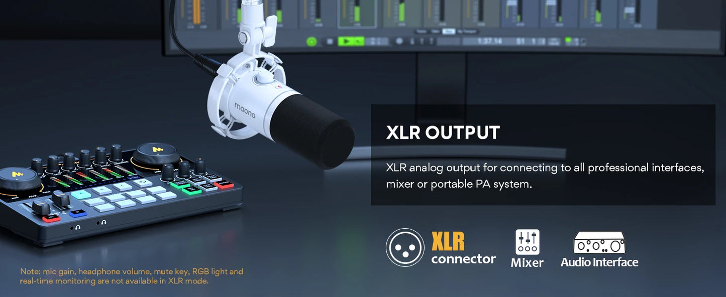 Maono PD200X – RGB Dynamic Gaming Microphone | USB/XLR Dual‑Mode Podcast Mic with Gain Control & One‑Key Mute