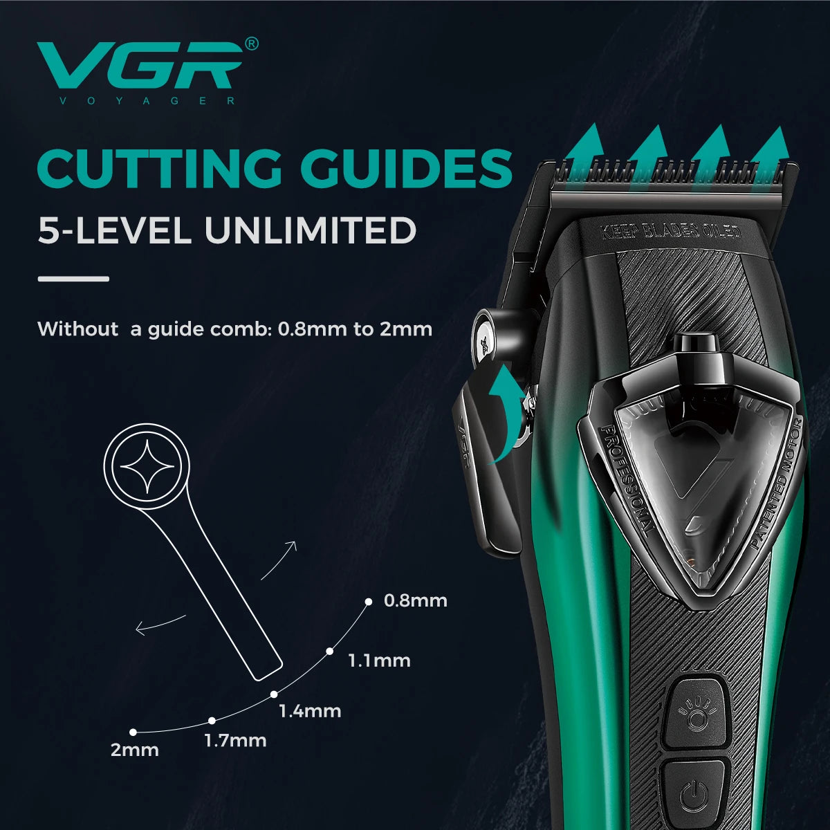 VGR Hair Trimmer Professional Hair Cutting Machine Vector Motor Hair Clipper 11000 RPM Barber Cordless Trimmer for Men V-883 S2