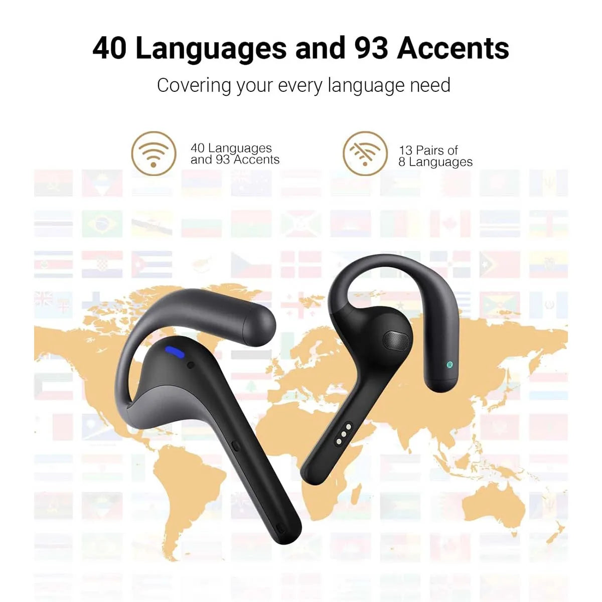 Brezžične slušalke Timekettle W4 Pro AI Translator, dvosmerni prevajalnik za 40 jezikov