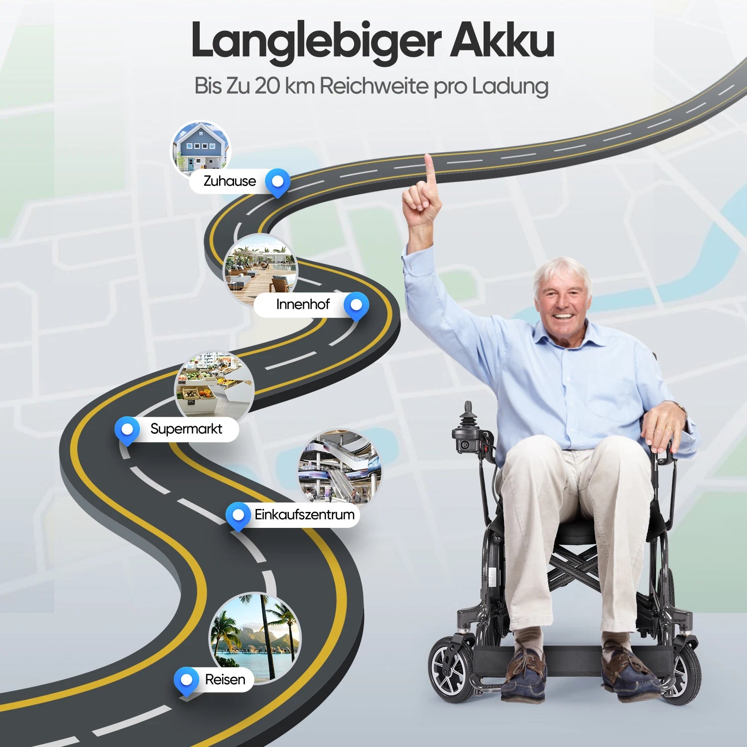 Terenski električni invalidski voziček za odrasle (zmogljiv dvojni motor, zložljiv, motoriziran)