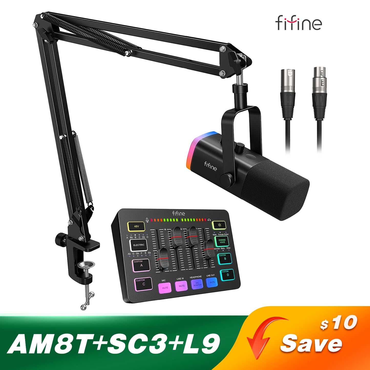 FIFINE Professional Gaming Audio Set | AM8 Mic, SC3 Mixer & H9 Headset Bundle - Limetastore