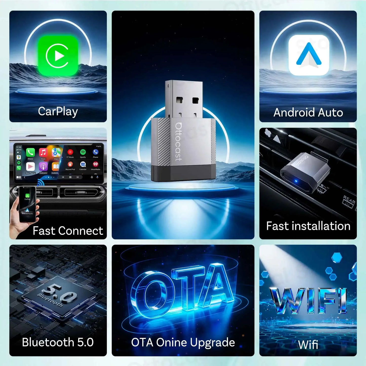 Brezžični adapter CarPlay OTTOCAST Mini Nova Cube 3.0